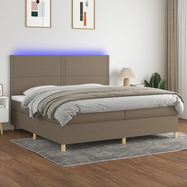 vidaXL &Kappa;&rho;&epsilon;&beta;ά&tau;&iota; Boxspring &mu;&epsilon; &Sigma;&tau;&rho;ώ&mu;&alpha; & LED Taupe 200x200 &epsilon;&kappa;. &Upsilon;&phi;&alpha;&sigma;&mu;ά&tau;&iota;&nu;&omicron;
