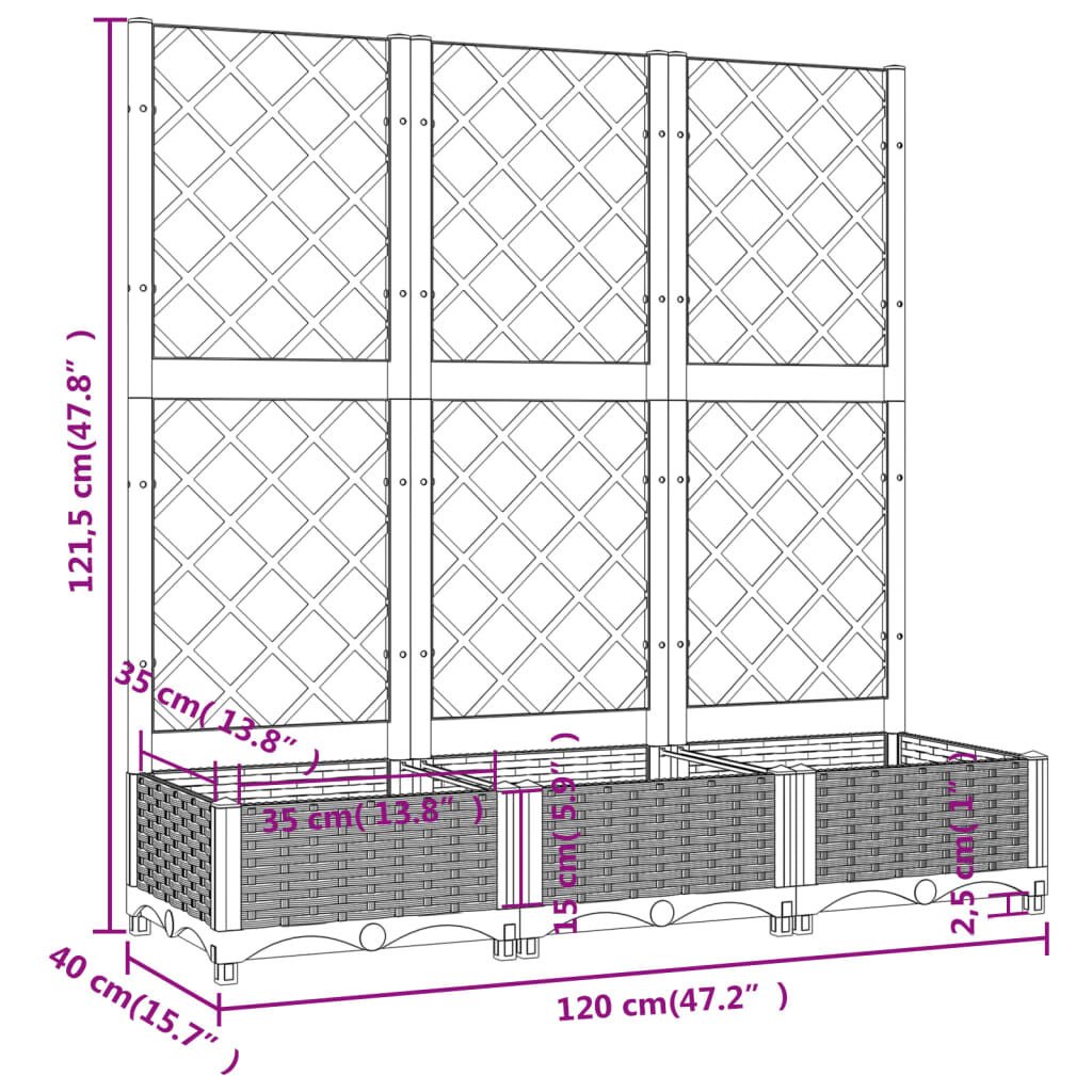 vidaXL Ζαρντινιέρα Κήπου με Καφασωτό Μαύρο 120 x 40 x 121,5 εκ. από PP