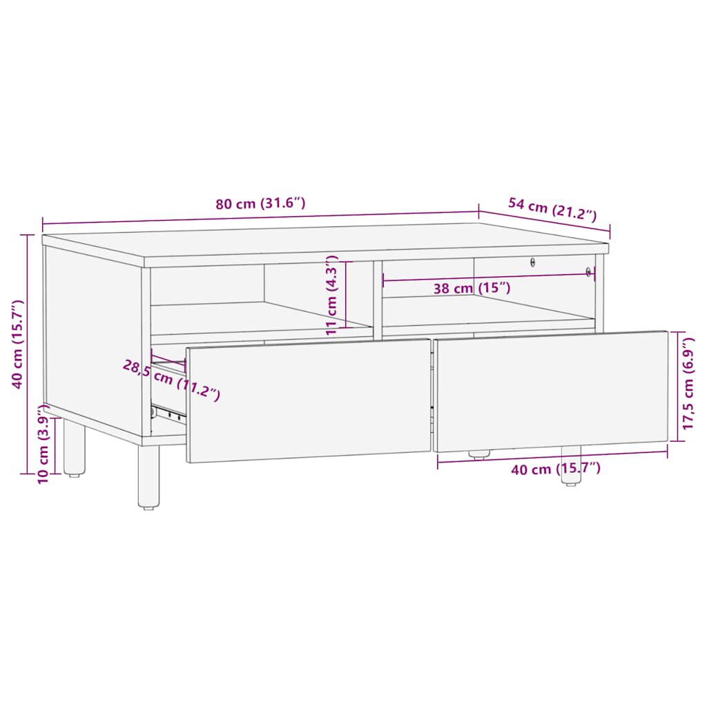 vidaXL Τραπεζάκι σαλονιού καφέ 80x54x40 cm μασίφ ξύλο Mango