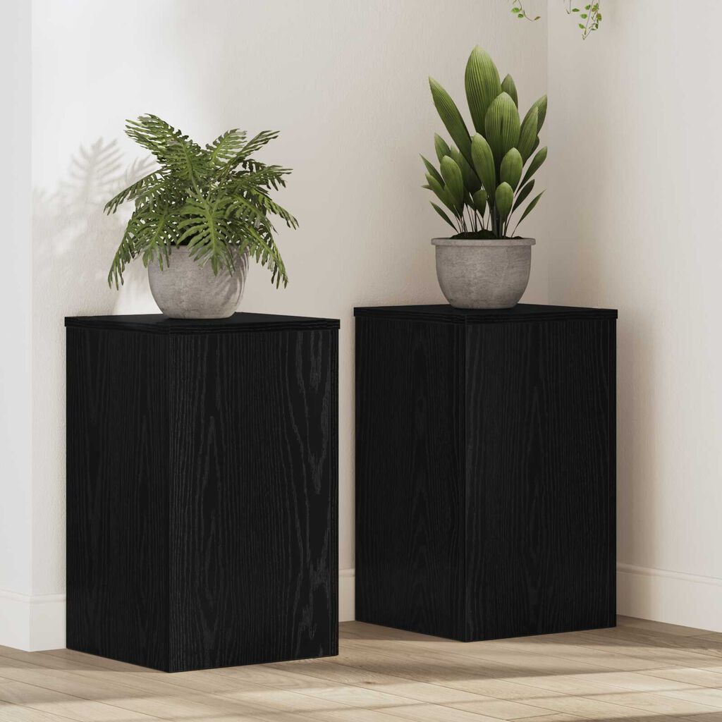 vidaXL Βάσεις φυτών 2 τεμ Μαύρο Δρυ 30x30x50 εκ. Ξύλινες