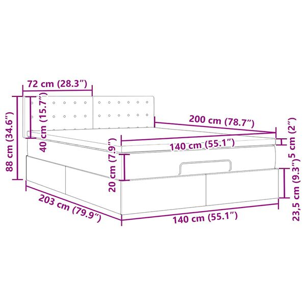 vidaXL Οθωμανικό κρεβάτι με στρώμα Γκρι 140x200cm Faux Leather