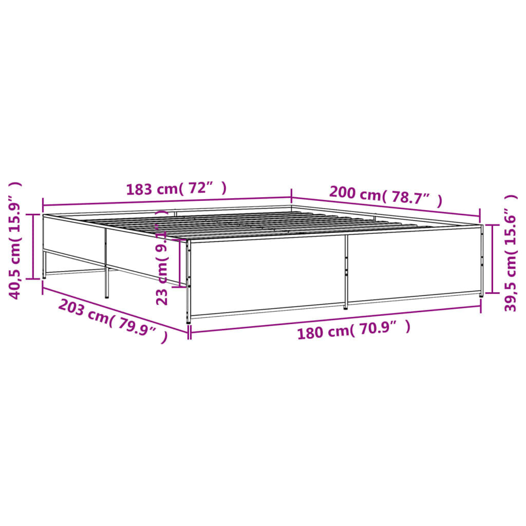 vidaXL Πλαίσιο Κρεβατιού Sonoma Δρυς 180x200 εκ. Επεξ. Ξύλο & Μέταλλο