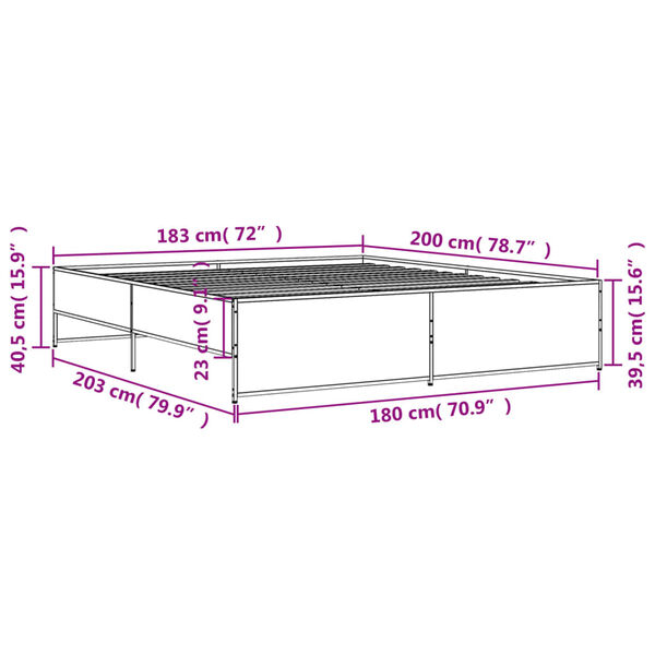 vidaXL Πλαίσιο Κρεβατιού Sonoma Δρυς 180x200 εκ. Επεξ. Ξύλο & Μέταλλο