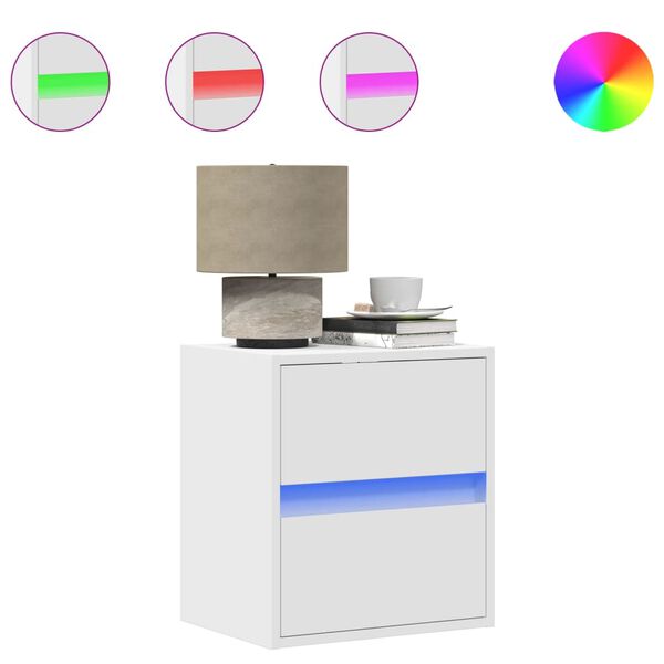 vidaXL Κομοδίνο Επιτοίχιο με Φώτα LED Λευκό