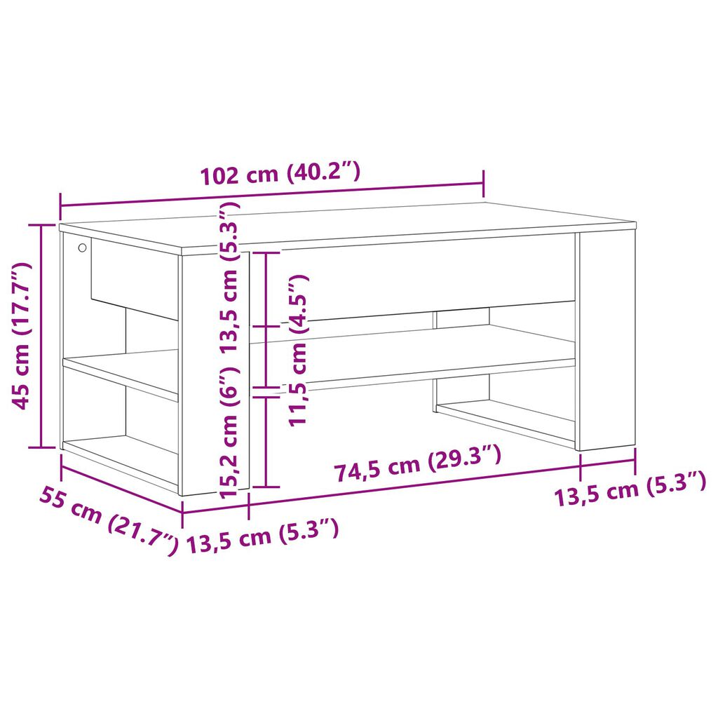 vidaXL Τραπεζάκι σαλονιού Artisan Oak 102x55x45 εκ από κατασκευασμένο ξύλο