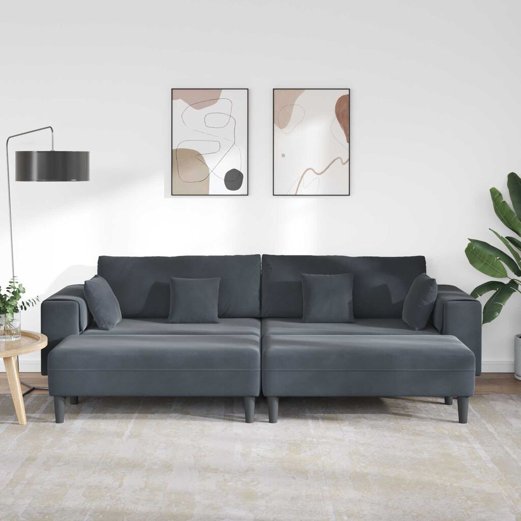vidaXL Βελούδινος καναπές 3 pcs Σκούρο Γκρι 208 εκ. Βελούδο