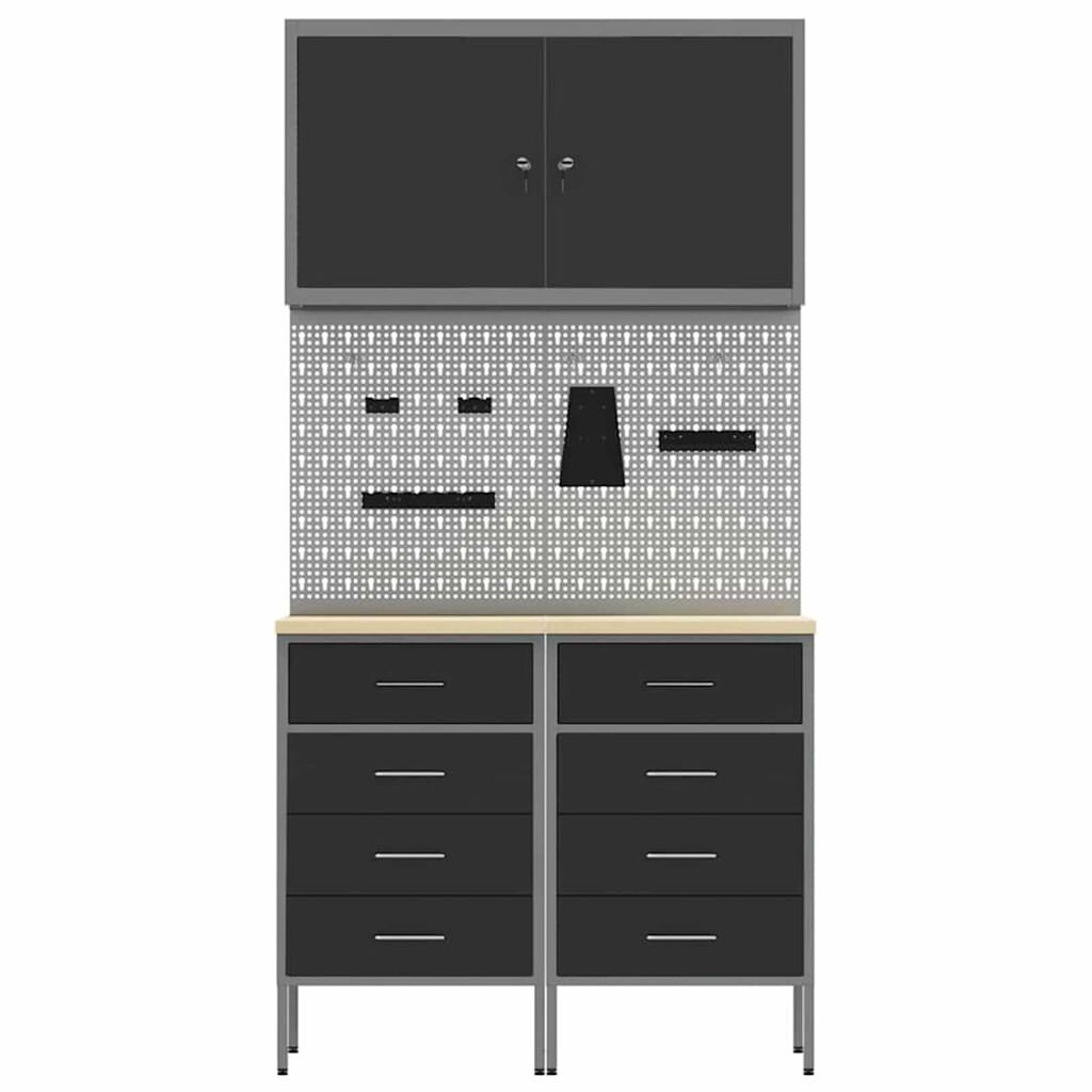 vidaXL Πάγκος εργασίας με συρτάρι 5 pcs Μαύρο 100 x 55 x 200 εκ Ατσάλι