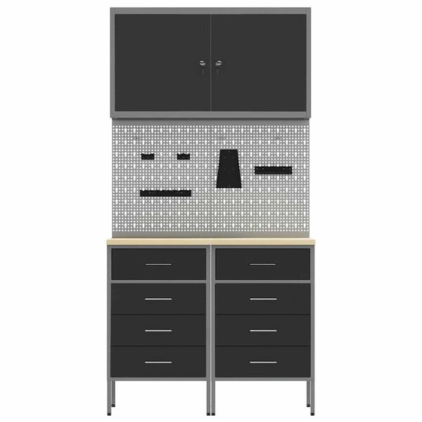 vidaXL Πάγκος εργασίας με συρτάρι 5 pcs Μαύρο 100 x 55 x 200 εκ Ατσάλι