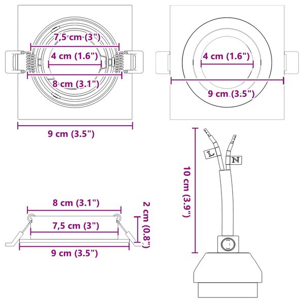 vidaXL Spotlights με προβολείς 6 pcs Λευκό 9 x 9 x cm Αλουμίνιο