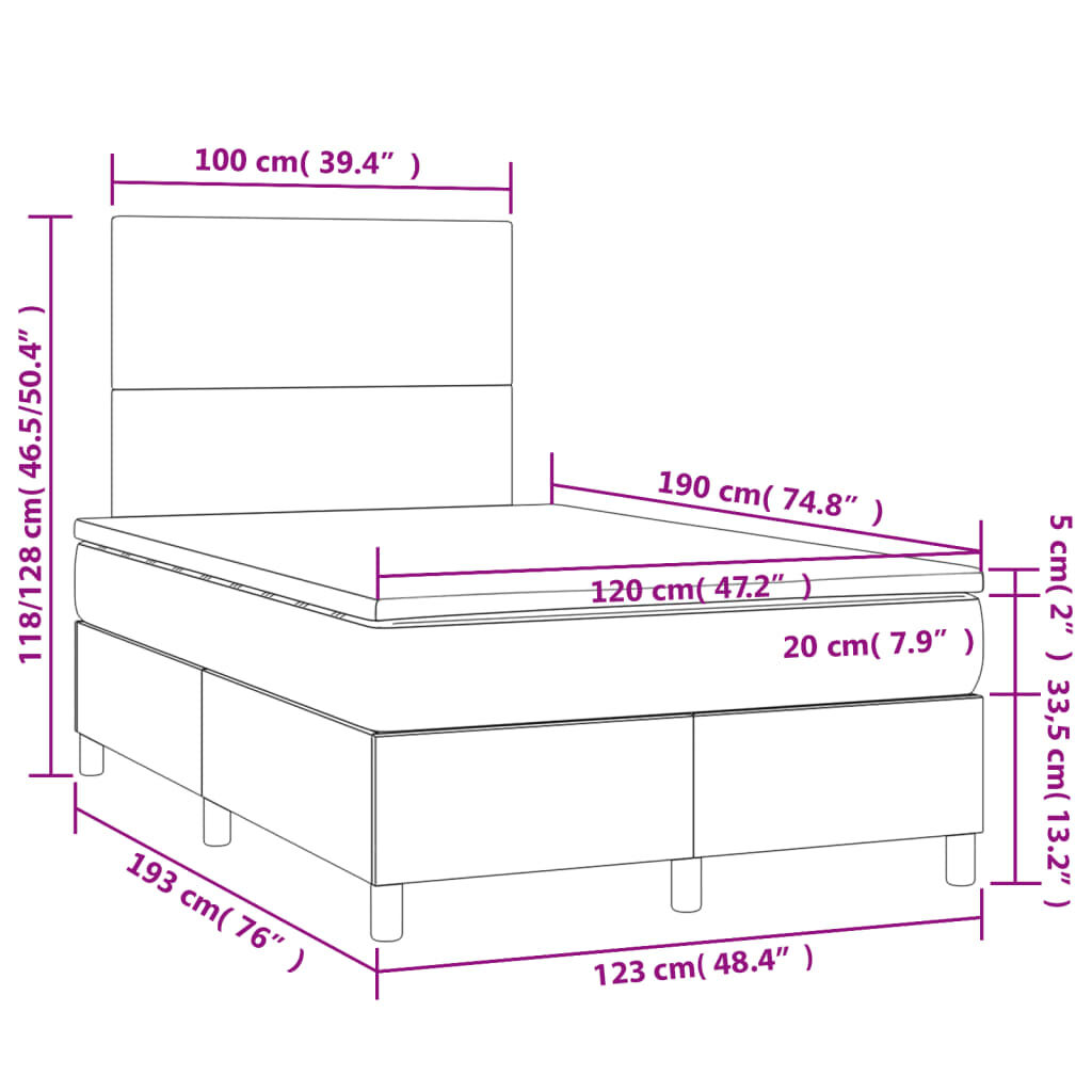 vidaXL Κρεβάτι Boxspring με Στρώμα Μπλε 120x190 εκ. Υφασμάτινο