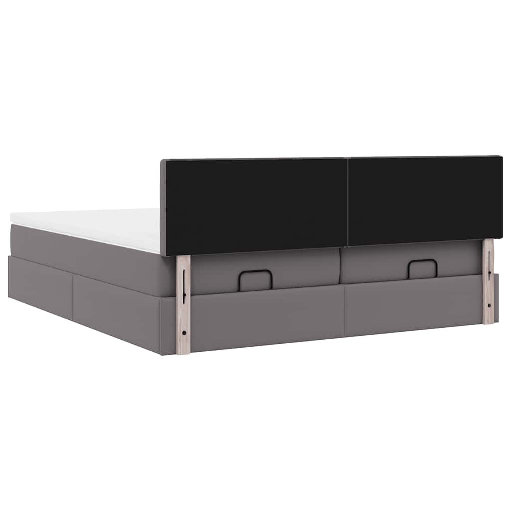 vidaXL Οθωμανικό κρεβάτι με στρώματα & LEDs Γκρι Faux Leather