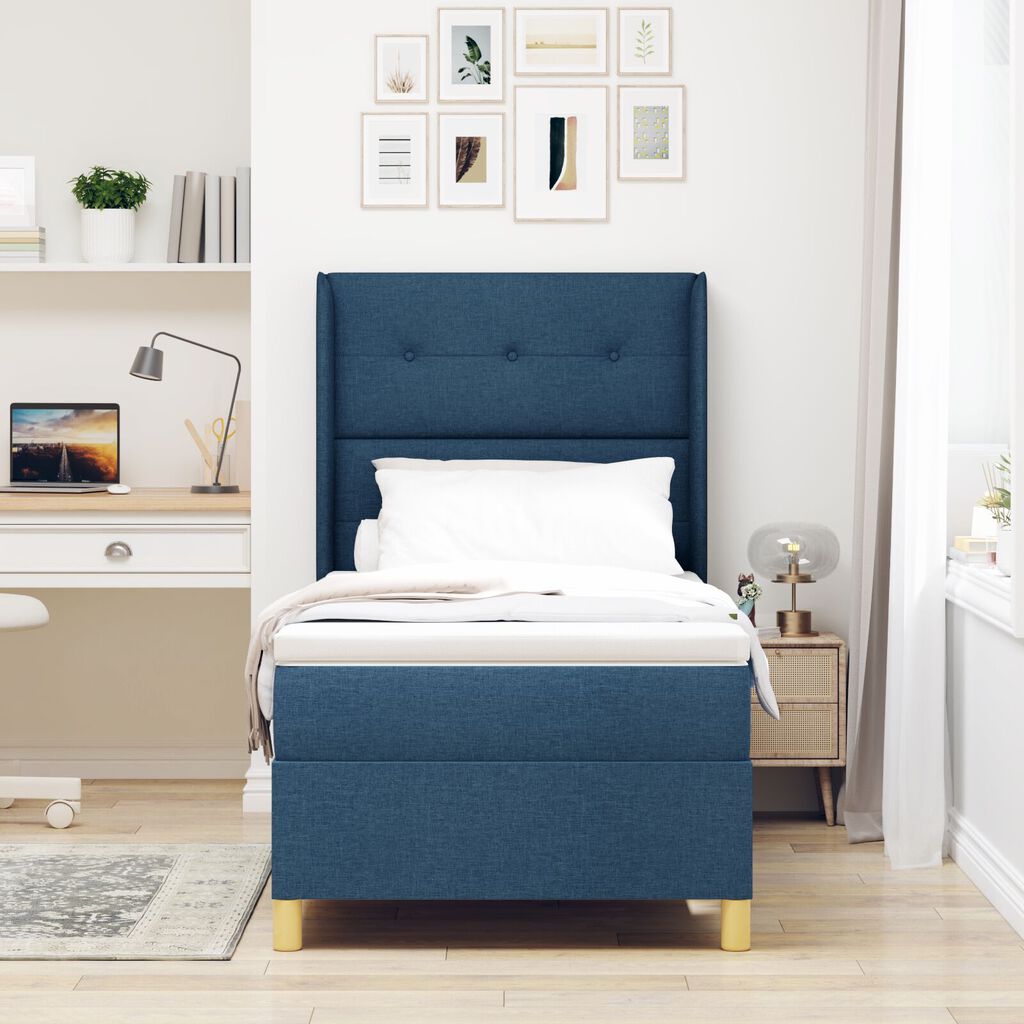 vidaXL Κρεβάτι Box Spring με Στρώμα Μπλε 80x200 εκ. Ύφασμα