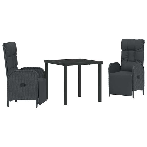 vidaXL Σέτ φαγητού για κήπο με μαξιλάρι 3 pcs Μαύρο Πολυ ράταν