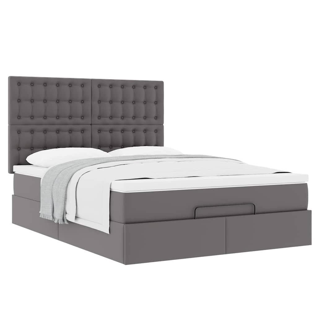 vidaXL Οθωμανικό κρεβάτι με στρώμα Γκρι 140x190cm Faux Leather