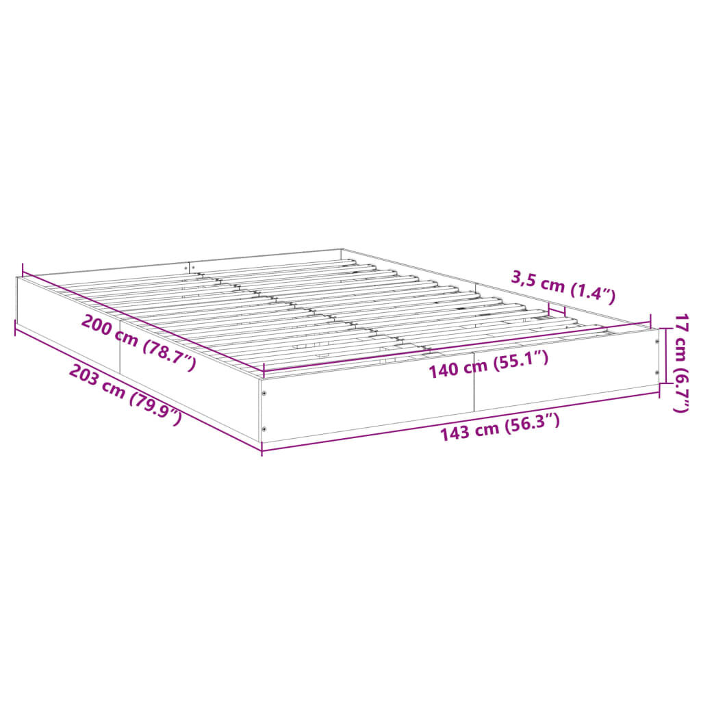 vidaXL Πλαίσιο Κρεβατιού Μαύρο 140x200 εκ. Επεξεργ. Ξύλο