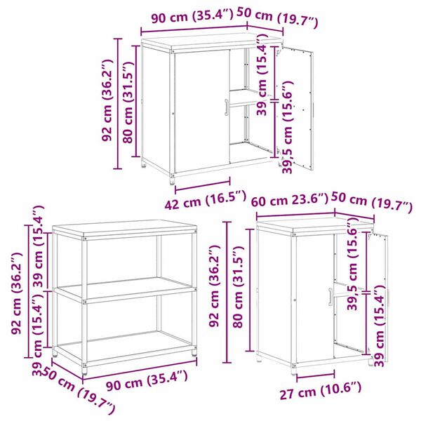 vidaXL Σετ Αποθήκευσης Κουζίνας με ράφι 3 pcs Μαύρο 240 x 50 x 92 εκ