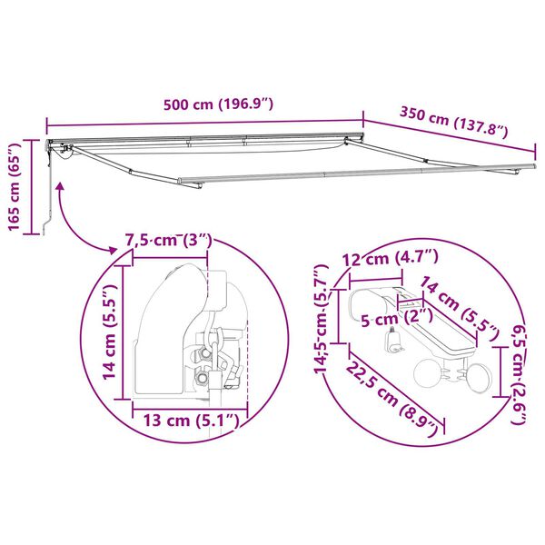 vidaXL Αυτόματη Ανασυρόμενη Τέντα με LED Πολύχρωμες Ριγέ 500x350 εκ