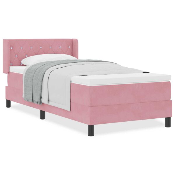 Κρεβάτι Box Spring με Στρώμα vidaXL Ροζ 90x190 εκ. Βελούδο