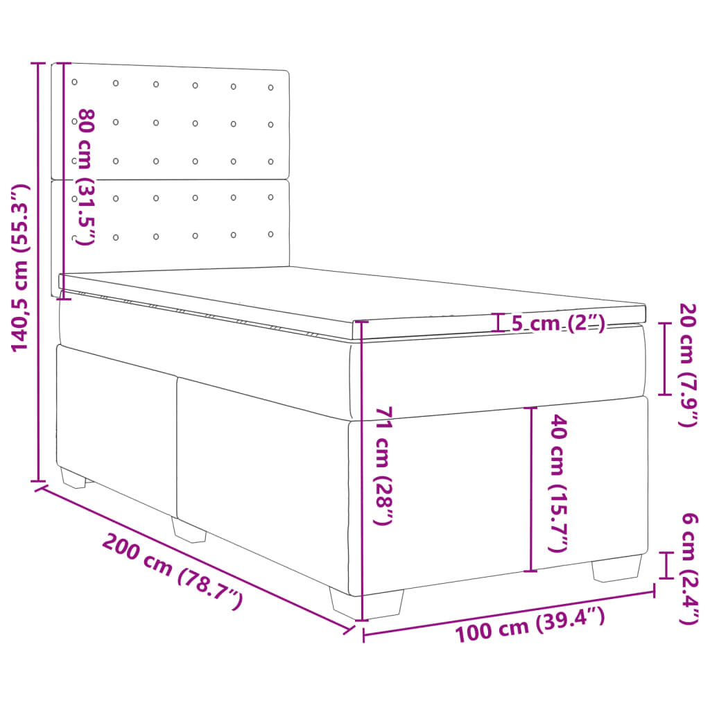 vidaXL Κρεβάτι Boxspring με Στρώμα Ανοιχτό Γκρι 100x200 εκ. Βελούδινο