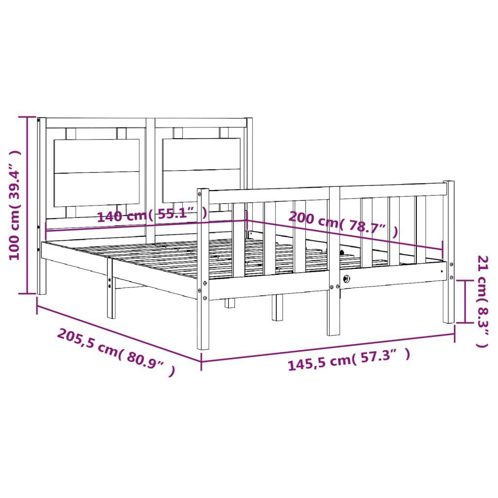 vidaXL Σκελετός Κρεβ. Χωρίς Στρώμα Λευκό 140x200 εκ Μασίφ Πεύκο