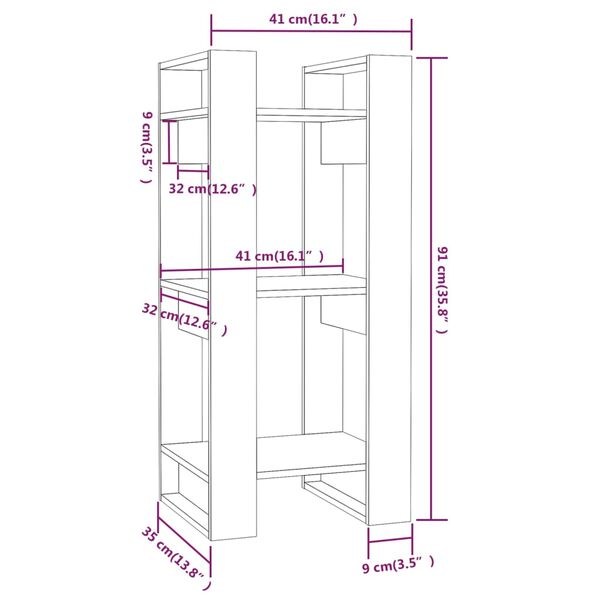 vidaXL Βιβλιοθήκη/Διαχωριστικό Χώρου Λευκό 41x35x91 εκ. Μασίφ Πεύκο