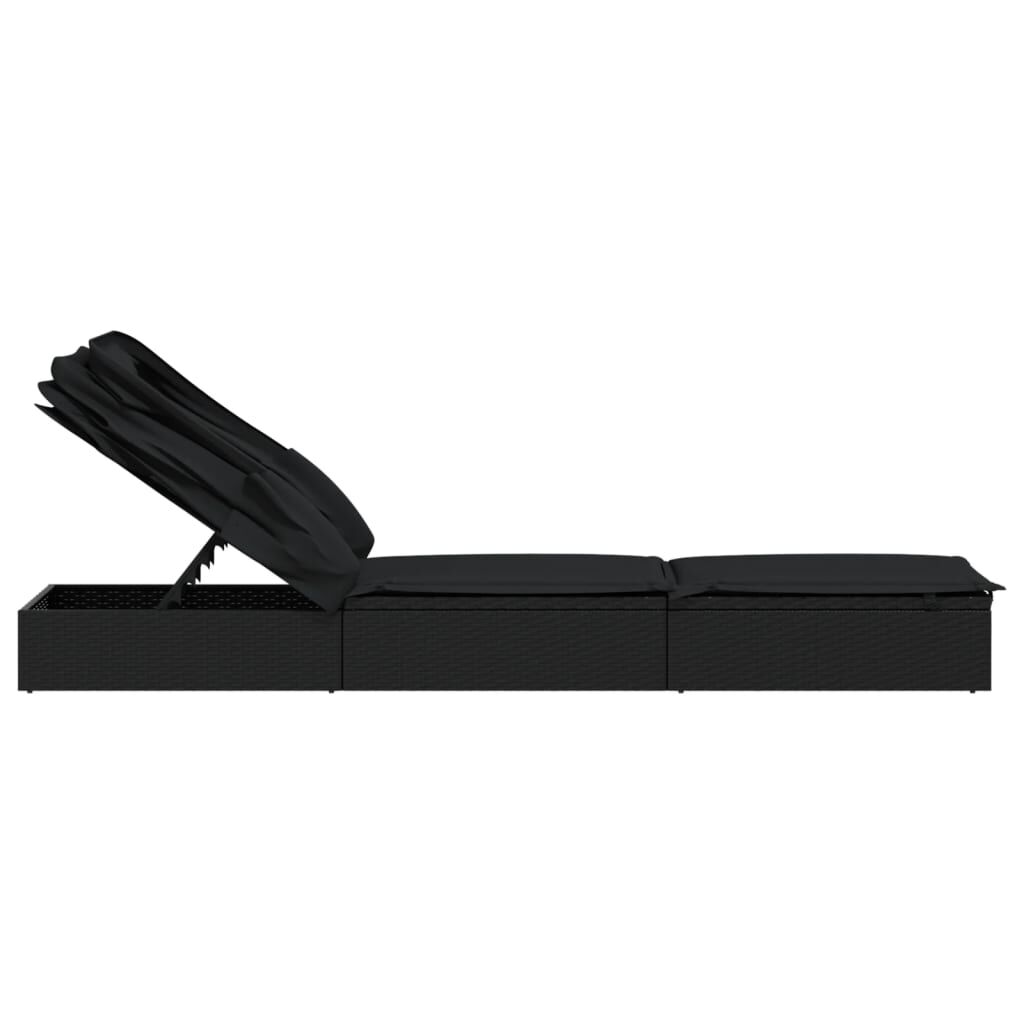 vidaXL Ξαπλώστρα Πτυσσόμενη Οροφή Μαύρη 213 x 63 x 97 εκ. Συνθ. Ρατάν