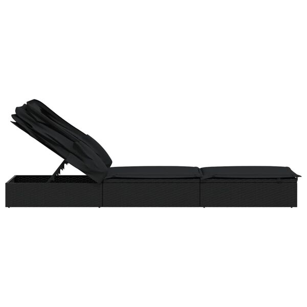 vidaXL Ξαπλώστρα Πτυσσόμενη Οροφή Μαύρη 213 x 63 x 97 εκ. Συνθ. Ρατάν