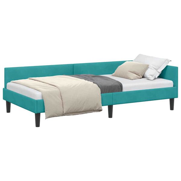 vidaXL Πλαϊνό Κρεβάτι Τιρκουάζ 90 x 200 cm Βελούδο και Στιβαρή ξυλεία