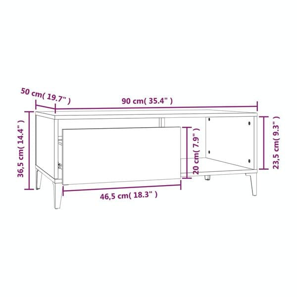 vidaXL Τραπεζάκι Σαλονιού Γυαλ. Λευκό 90x50x36,5 εκ. Επεξεργ. Ξύλο