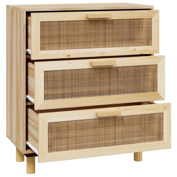 vidaXL Ντουλάπι Καφέ 60 x 30 x 70 εκ. από Μασίφ Πεύκο & Φυσικό Ρατάν