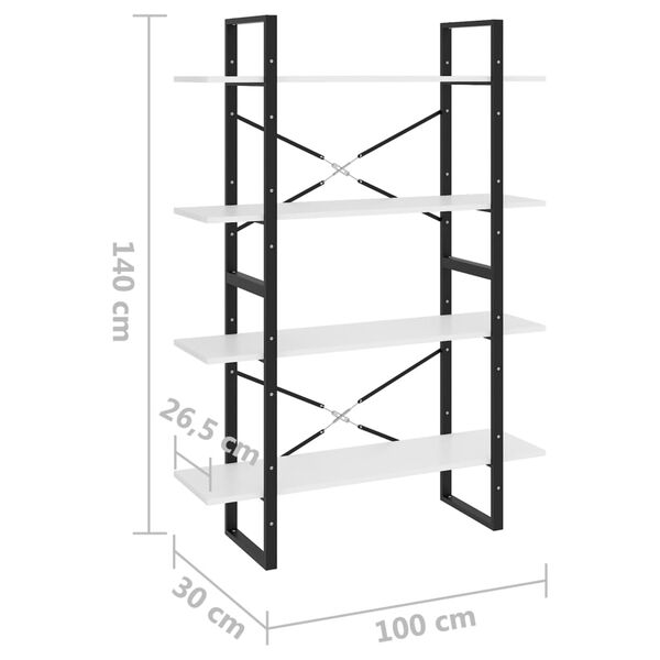 vidaXL Βιβλιοθήκη με 4 Ράφια Λευκή 100 x 30 x 140 εκ. από Επεξ. Ξύλο