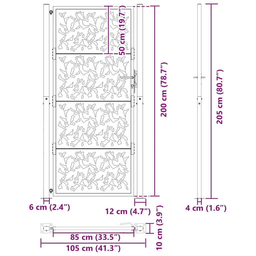 vidaXL Πύλη κήπου Μαύρη 105x205 cm Σχεδιασμός φύλλων χάλυβα