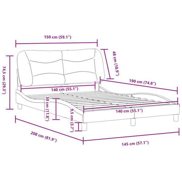 vidaXL Πλαίσιο Κρεβατιού με Κεφαλάρι Γκρι 140x190εκ. Συνθετικό Δέρμα