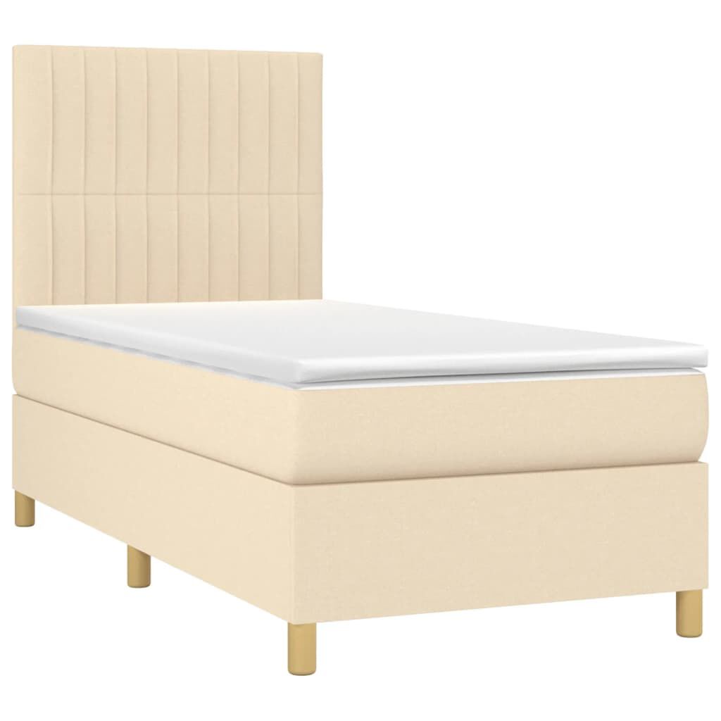 vidaXL Κρεβάτι Boxspring με Στρώμα Κρεμ 90x190 εκ.Υφασμάτινο
