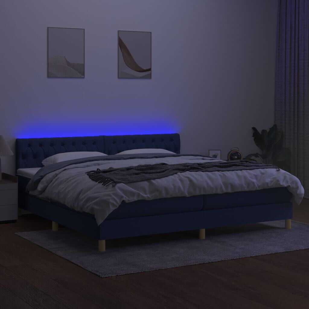 vidaXL Κρεβάτι Boxspring με Στρώμα & LED Μπλε 200x200 εκ. Υφασμάτινο