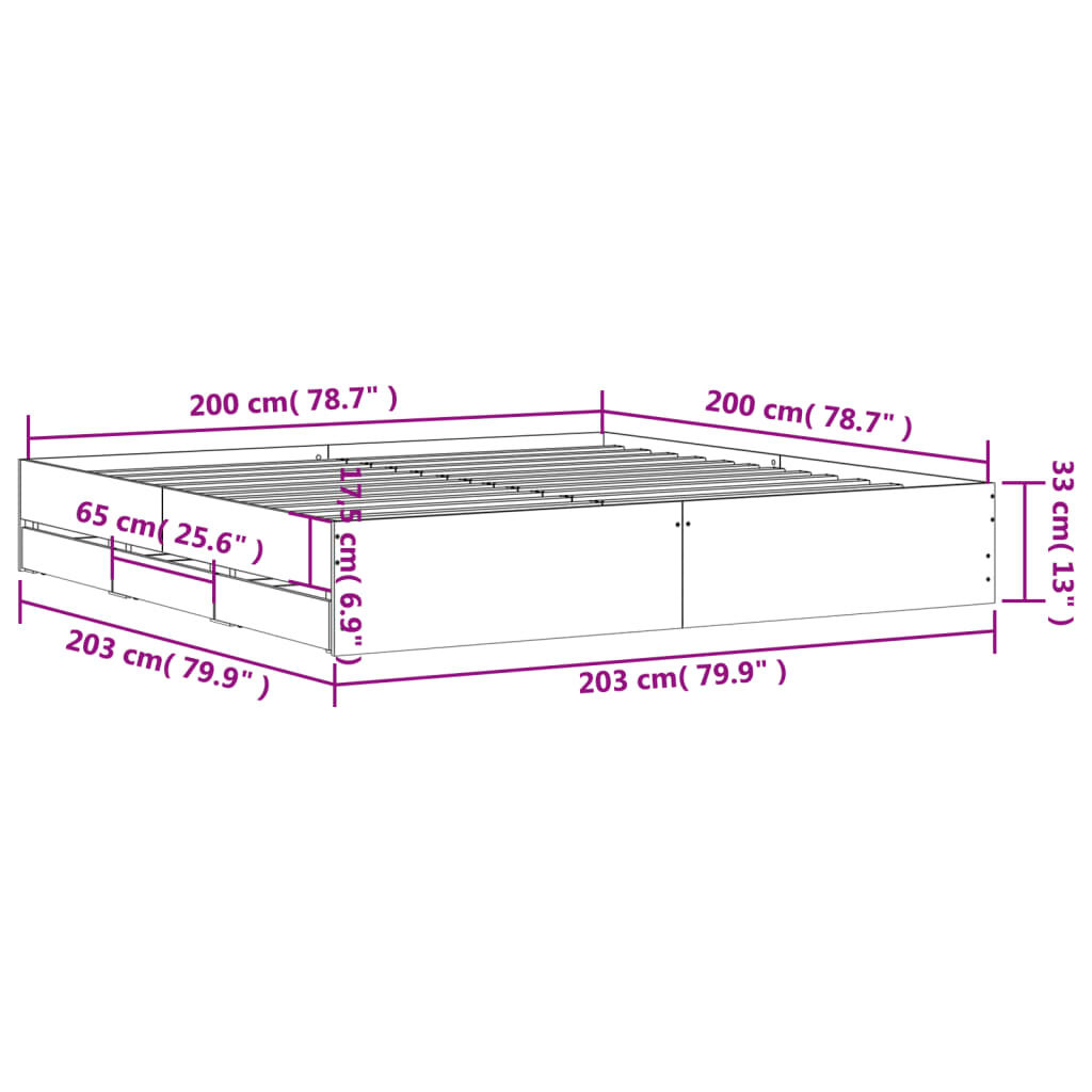 vidaXL Πλαίσιο Κρεβατιού με συρτάρια Καφέ δρυς 200x200 εκ. Επεξ. Ξύλο