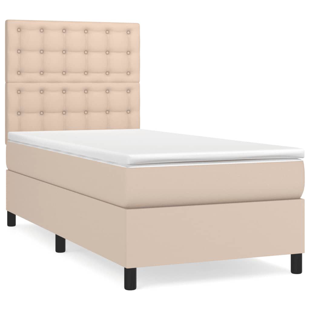 vidaXL Κρεβάτι Boxspring με Στρώμα Καπουτσίνο 100x200εκ.από Συνθ.Δέρμα