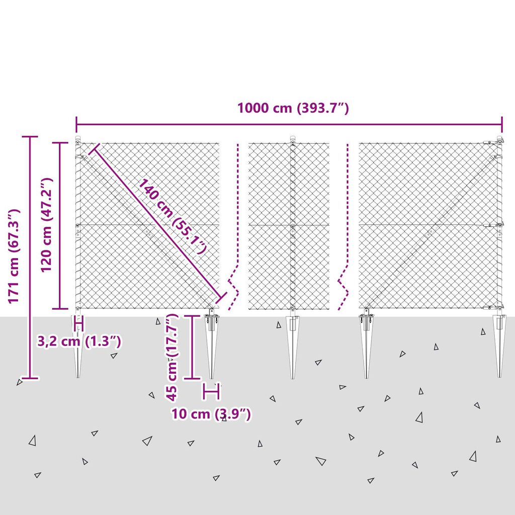 vidaXL Σετ Στύλων Φράχτη Γκρι 1.2 x 10 m Επικαλυμμένος Χάλυβας