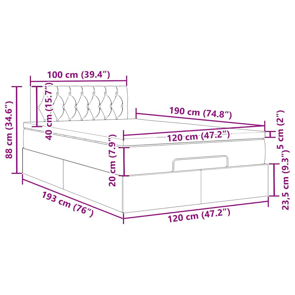vidaXL Οθωμανικό κρεβάτι με στρώμα Μαύρο 120x190 cm Velvet