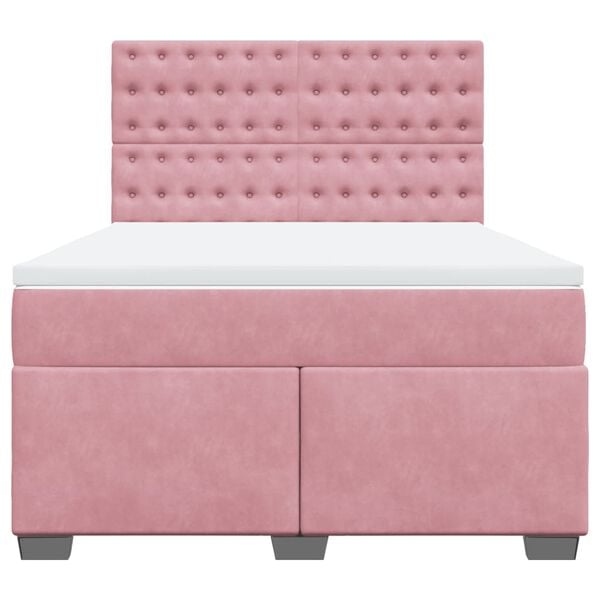 vidaXL Κρεβάτι Boxspring με Στρώμα Ροζ 160x200 εκ. Βελούδινο