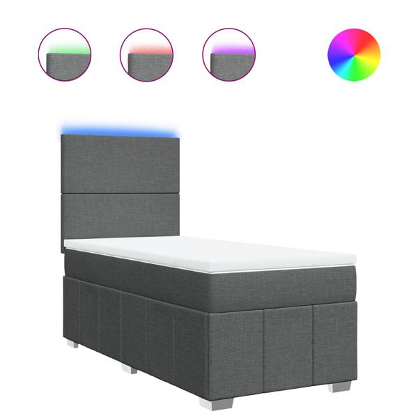 vidaXL Κρεβάτι Boxspring με Στρώμα Σκούρο Γκρι 100x200 εκ. Υφασμάτινο
