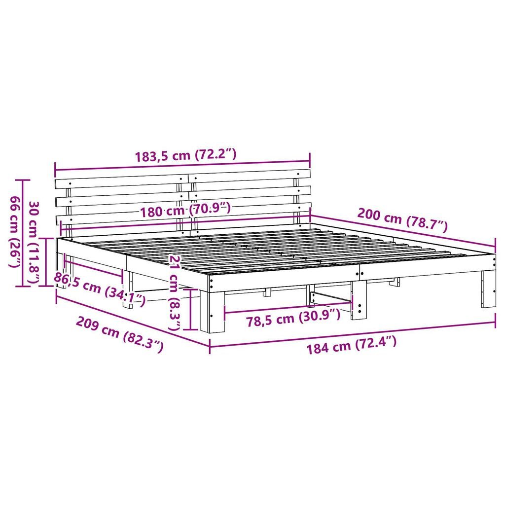 vidaXL Σκελετός Κρεβατιού Λευκό 180 x 200 cm Μασίφ ξύλο πεύκου