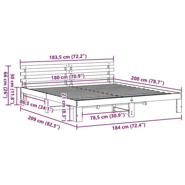 vidaXL Σκελετός Κρεβατιού Λευκό 180 x 200 cm Μασίφ ξύλο πεύκου