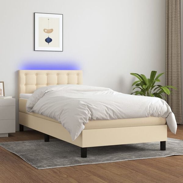 vidaXL &Kappa;&rho;&epsilon;&beta;ά&tau;&iota; Boxspring &mu;&epsilon; &Sigma;&tau;&rho;ώ&mu;&alpha; & LED &Kappa;&rho;&epsilon;&mu; 90x190 &epsilon;&kappa;. &Upsilon;&phi;&alpha;&sigma;&mu;ά&tau;&iota;&nu;&omicron;