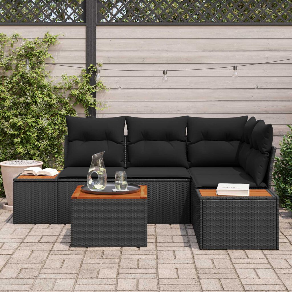 vidaXL Σετ Καναπέ Κήπου με μαξιλάρι 5 pcs Μαύρο Πολυ ράταν
