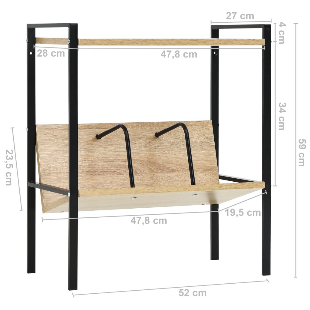 vidaXL Βιβλιοθήκη 2 Επιπέδων Μαύρο/Δρυς 52x28x59εκ. Επεξεργασμένο Ξύλο