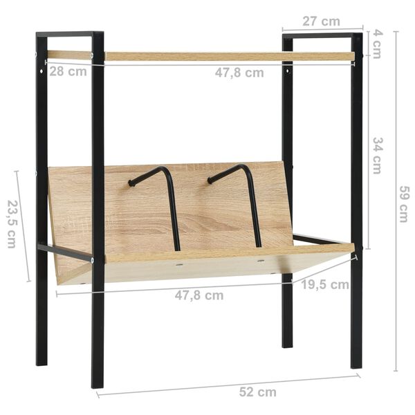 vidaXL Βιβλιοθήκη 2 Επιπέδων Μαύρο/Δρυς 52x28x59εκ. Επεξεργασμένο Ξύλο