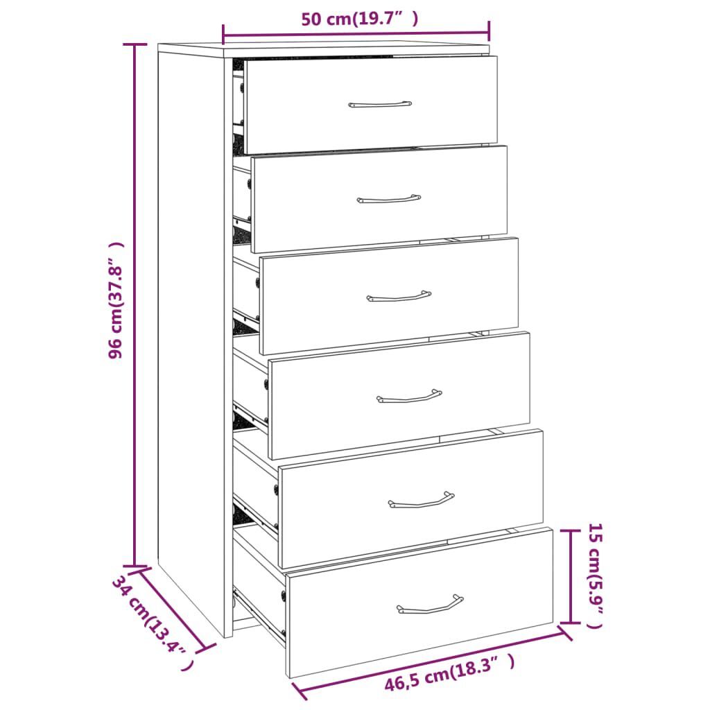 vidaXL Ντουλάπι με 6 Συρτάρια Καφέ Δρυς 50x34x96 εκ Επεξεργασμένο Ξύλο