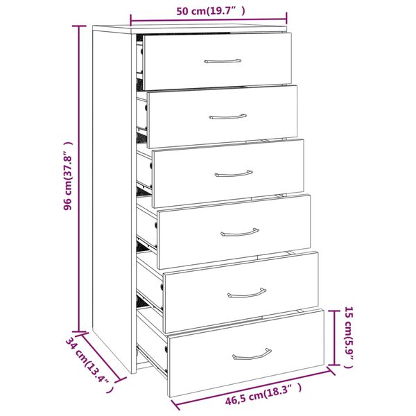 vidaXL Ντουλάπι με 6 Συρτάρια Καφέ Δρυς 50x34x96 εκ Επεξεργασμένο Ξύλο