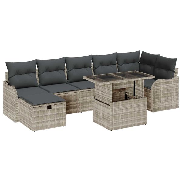 vidaXL Σετ Καναπέ Κήπου με μαξιλάρι 8 pcs Ανοιχτό γκρι Πολυ ράταν